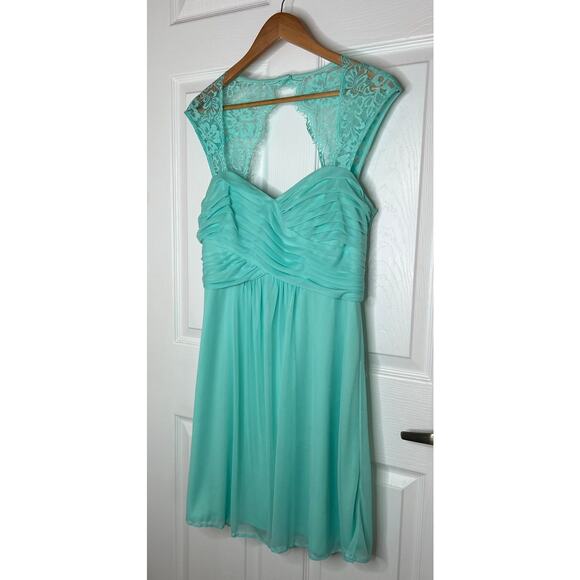 Scarlett Women's Mint Dress Lace Detail Sleeves Pleated Bridesmaid Size 16 - Picture 4 of 15